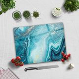 Decorita Cam Kesme Tablası - Cam Kesme Tahtası | Gold Detaylı Turkuaz Desen | - 30 x 40 cm
