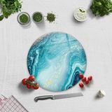 Decorita Cam Kesme Tablası - Cam Kesme Tahtası | Gold Detaylı Turkuaz Desen | - 32 x 32 cm