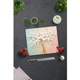 Decorita Cam Kesme Tahtası | Beyaz Çiçek - Renkli | 29cm x 34cm