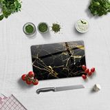 Decorita Cam Kesme Tahtası - Cam Kesme Tablası | Altın Detaylı Siyah Mermer | 20cm X 30cm Renkli