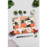 Decorita Cam Kesme Tahtası - Cam Kesme Tablası | Balkabağı ve Kedi | 30cm x 40cm