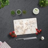 Decorita Cam Kesme Tahtası - Cam Kesme Tablası | Beyaz Çiçek - Gold | - 20 x 30 cm