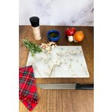 Decorita Cam Kesme Tahtası - Cam Kesme Tablası | Beyaz Çiçek - Gold | 20cm X 30cm