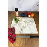 Decorita Cam Kesme Tahtası - Cam Kesme Tablası | Beyaz Çiçek - Gold | 29cm X 34cm