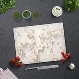 Decorita Cam Kesme Tahtası - Cam Kesme Tablası | Beyaz Çiçek - Gold | - 30 x 40 cm