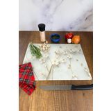 Decorita Cam Kesme Tahtası - Cam Kesme Tablası | Beyaz Çiçek - Gold | 30cm x 40cm