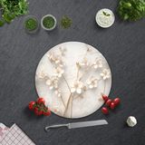 Decorita Cam Kesme Tahtası - Cam Kesme Tablası | Beyaz Çiçek - Gold | - 32 cm