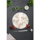 Decorita Cam Kesme Tahtası - Cam Kesme Tablası | Beyaz Çiçek - Gold | Çap32cm