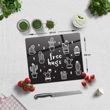 Decorita Cam Kesme Tahtası | Cam Kesme Tablası | Free Hugs - Siyah Fon | - 29 x 34 cm