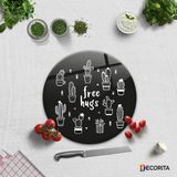 Decorita Cam Kesme Tahtası | Cam Kesme Tablası | Free Hugs - Siyah Fon | - 32 cm