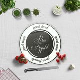 Decorita Cam Kesme Tahtası - Cam Kesme Tablası | Good Food - Siyah Fon | Çap 32cm - Renkli