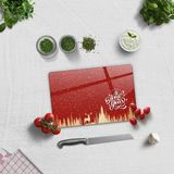 Decorita Cam Kesme Tahtası - Cam Kesme Tablası | Happy New Year Kırmızı Silüet | 20cm x 30cm