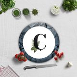 Decorita Cam Kesme Tahtası - Cam Kesme Tablası | Harfli Tasarım | Çap32cm - Beyaz - Harf C