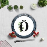Decorita Cam Kesme Tahtası - Cam Kesme Tablası | Harfli Tasarım | Çap32cm - Beyaz - Harf O