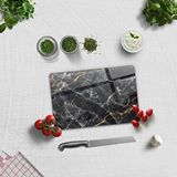 Decorita Cam Kesme Tahtası - Cam Kesme Tablası | Kahverengi Detaylı Siyah Mermer Görünümlü | 20cm X 30cm Renkli
