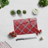Decorita Cam Kesme Tahtası - Cam Kesme Tablası | Kırmızı-Beyaz Ekose Desen | 20cm x 30cm