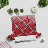 Decorita Cam Kesme Tahtası - Cam Kesme Tablası | Kırmızı-Beyaz Ekose Desen | 29cm x 34cm
