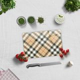 Decorita Cam Kesme Tahtası - Cam Kesme Tablası | Krem Ekose Desen | 20cm x 30cm