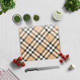 Decorita Cam Kesme Tahtası - Cam Kesme Tablası | Krem Ekose Desen | 29cm x 34cm