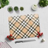 Decorita Cam Kesme Tahtası - Cam Kesme Tablası | Krem Ekose Desen | 30cm x 40cm