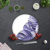 Decorita Cam Kesme Tahtası - Cam Kesme Tablası | Mor Yapraklar Beyaz Fon | Çap32cm - 32 cm