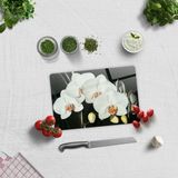 Decorita Cam Kesme Tahtası - Cam Kesme Tablası | Orkideli Mutfak | 20cm x 30cm - 1 Adet
