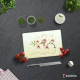 Decorıta Cam Kesme Tahtası| Krem Orkide Desen