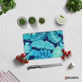 Decorıta Cam Kesme Tahtası| Mavi Tropik Yapraklar