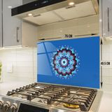 Decorita Cam Ocak Arkası Koruyucu | Mandala Nazar Boncuğu | 49,5cm X 76cm - Renkli
