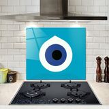 Decorita Cam Ocak Arkası Koruyucu | Nazar Boncuğu | 52cm X 60cm - Mavi