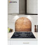 Decorita Cam Ocak Arkası Koruyucu | Oval Şekilli | Ahşap Görünümlü | 52cm X 60cm