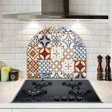 Decorita Cam Ocak Arkası Koruyucu | Oval Şekilli | Çini Desen