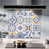 Decorita Cam Ocak Arkası Koruyucu | Oval Şekilli | Mavi Çini Desen | 52CM x 60CM - 1 Adet