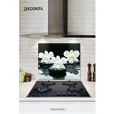 Decorita Cam Ocak Arkası Koruyucu | Taş Üzeri 3'lü Orkide | 52cm X 60cm