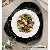 Decorita Cam Tabak | Kahvaltı Tabağı | Cam Supla | 2'li Takım | Siyah Mermer Görünümlü | 32CM x 35CM