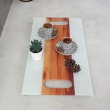 Decorita Cam Tepsi | Ahşap Şeritli | 29cm x 52cm - Kahverengi