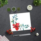 Decorita Çiçek Motifi Desenli | Cam Kesme Tahtası - Cam Kesme Tablası | - 29 x 34 cm