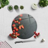 DECORITA Çilek Desen | Cam Kesme Tahtası (Çap 32cm)