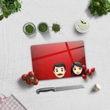 Decorita Emoji Ailesi Kadın & Erkek | Cam Kesme Tahtası - Cam Kesme Tablası - 20 x 30 cm