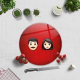 Decorita Emoji Ailesi Kadın & Erkek | Cam Kesme Tahtası - Cam Kesme Tablası - 32 cm