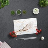 Decorita Gold Detaylı Beyaz Mermer Görünümlü | Cam Kesme Tahtası - Cam Kesme Tablası | - 20 x 30 cm