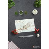Decorita Gold Detaylı Beyaz Mermer Görünümlü | Cam Kesme Tahtası - Cam Kesme Tablası | 20cm x 30cm
