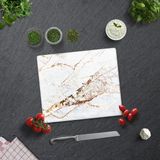 Decorita Gold Detaylı Beyaz Mermer Görünümlü | Cam Kesme Tahtası - Cam Kesme Tablası | - 29 x 34 cm