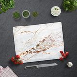Decorita Gold Detaylı Beyaz Mermer Görünümlü | Cam Kesme Tahtası - Cam Kesme Tablası | - 30 x 40 cm