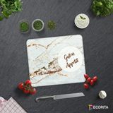 Decorita Guten Appetit | Gold Detaylı Beyaz Mermer | Cam Kesme Tahtası - Cam Kesme Tablası | 29cm x 34cm