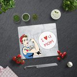 Decorita I Love U Mom | Gri Temalı | Cam Kesme Tahtası - Cam Kesme Tablası | 29CM x 34CM - 1 Adet