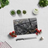 Decorita Kahverengi Detaylı Siyah Mermer Görünümlü | Cam Kesme Tahtası - Cam Kesme Tablası | - 20 x 30 cm
