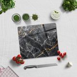 Decorita Kahverengi Detaylı Siyah Mermer Görünümlü | Cam Kesme Tahtası - Cam Kesme Tablası | - 29 x 34 cm