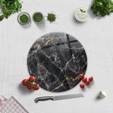 Decorita Kahverengi Detaylı Siyah Mermer Görünümlü | Cam Kesme Tahtası - Cam Kesme Tablası | - 32 cm