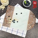 Decorita Kanallı Cam Kesme Tahtası - Cam Kesme Tablası | Arabesk Desen - Kenarı Oval | 25cm x 35cm | Patentli Ürün